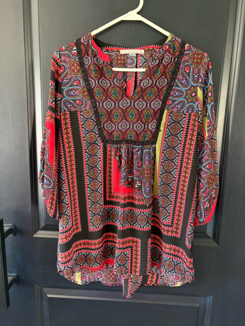 👚 Valerie Stevens Boho Print Ornate Colorful Tunic Blouse Size Medium